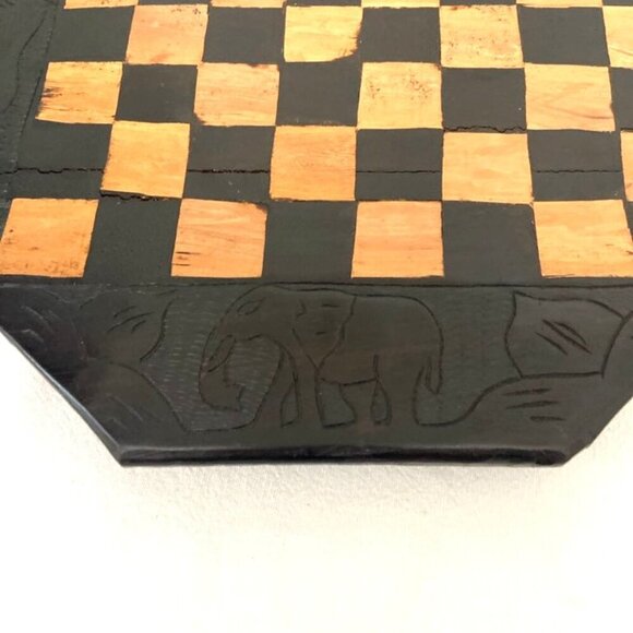 Vintage Hand Carved Wooden Chess Board Tanzania African Elephant Rhino - Picture 4 of 7